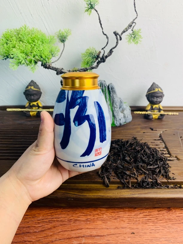 青花汾酒空瓶陶瓷手工茶叶罐 茶台客厅办公室装饰摆件