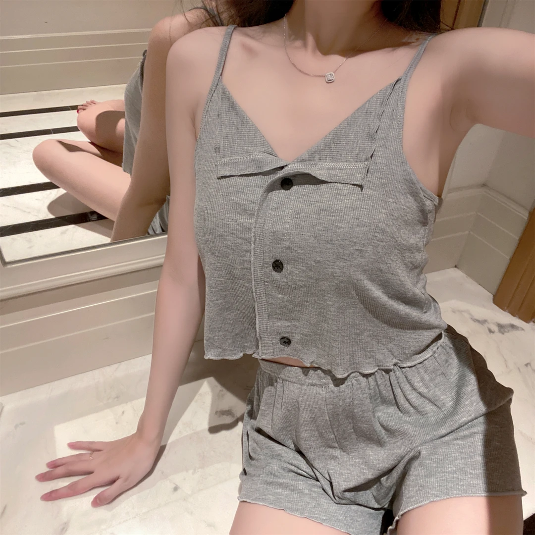吊带睡衣女纯欲风小背心性感辣妹韩版莫代尔带胸垫家居服网红套装