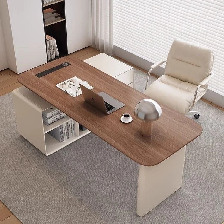奶油书桌极简现代书房转角简约电脑办公桌法式轻奢高级家用写字台