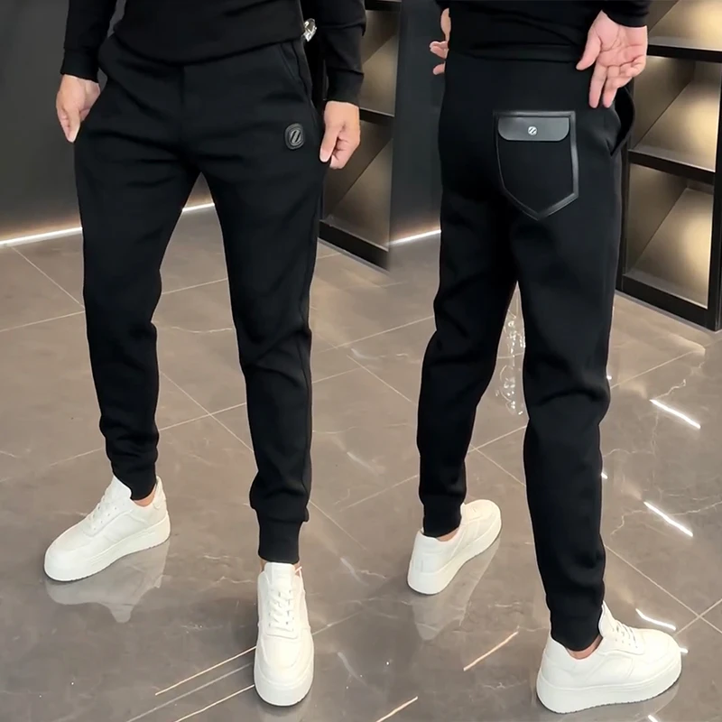 男士春季新款欧货修身休闲裤纯色高级感弹力针织潮牌舒适运动卫裤