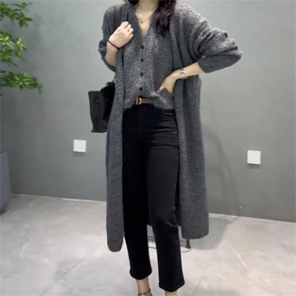 网红款2025韩版时尚长款风衣毛衣针织秋冬高级感百搭大衣两件套