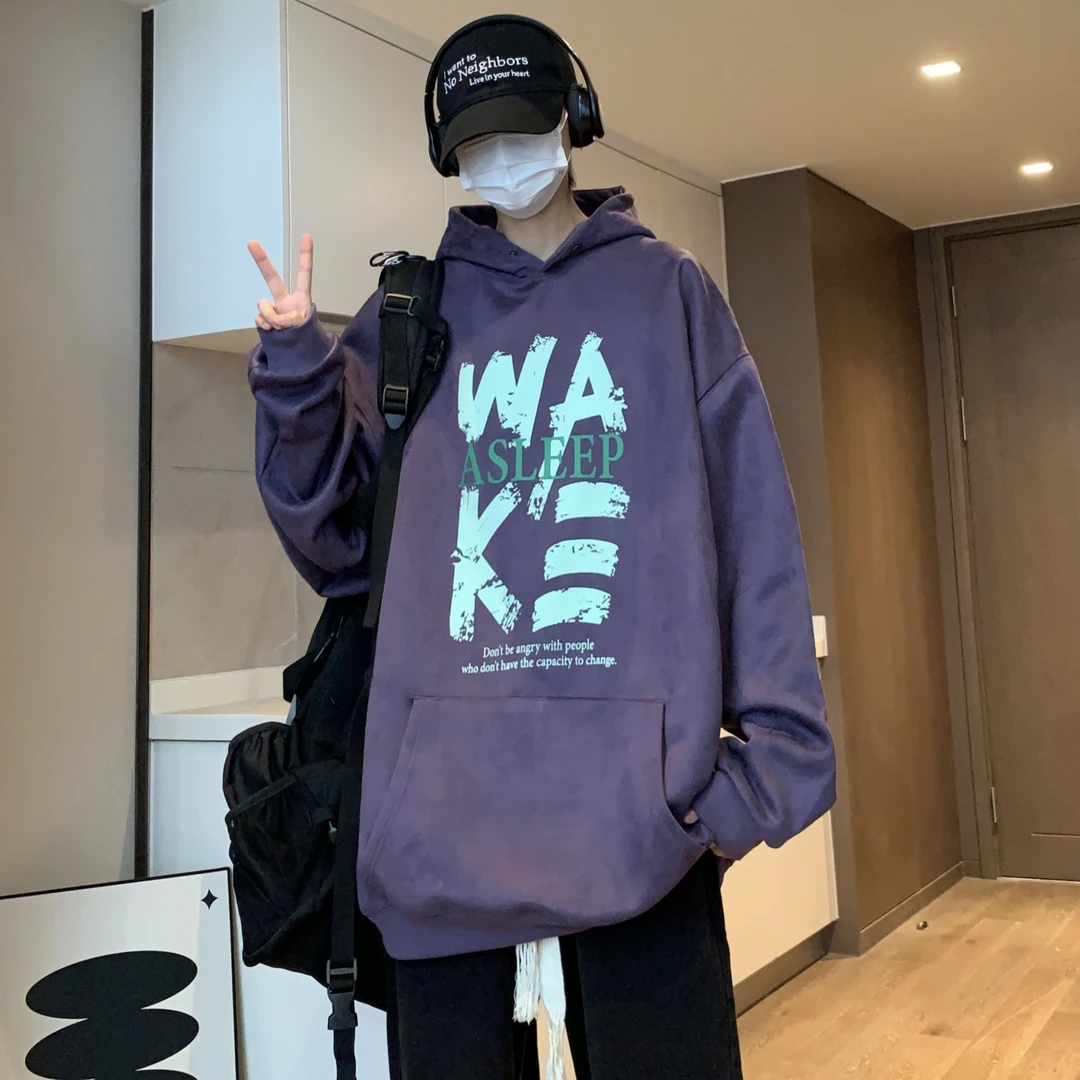 美式潮流新款休闲连帽情侣卫衣2024秋季爆款男女同款百搭宽松上衣