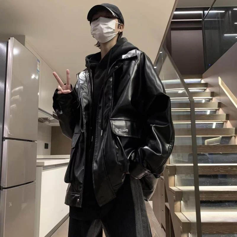 2023秋季新款美式复古男女宽松休闲痞帅潮流机车皮衣夹克防风外套