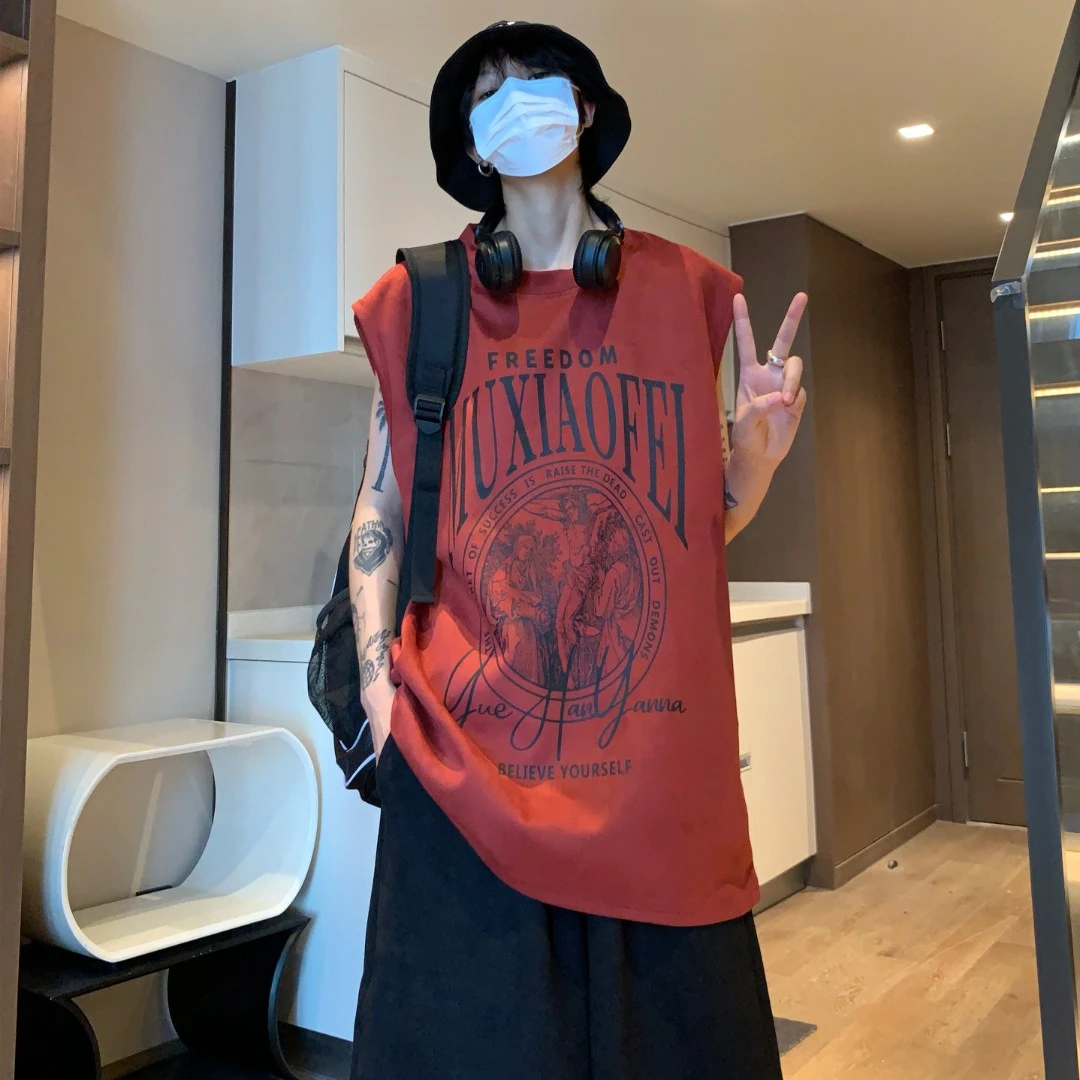 2024爆款美式潮流休闲坎肩背心男女同款马甲新款oversize无袖T恤