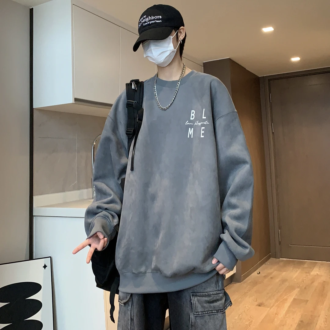 【重磅400g】春季潮牌圆领卫衣美式绒感宽松大码上衣情侣长袖打底衫