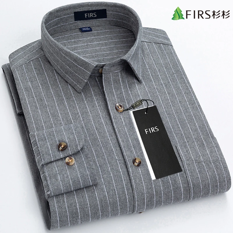 【纯棉色纺】杉杉长袖衬衫男商务休闲全棉衬衣春秋新款灰条纹上衣