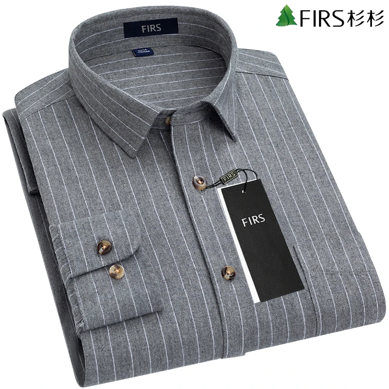 杉杉纯棉灰色条纹长袖衬衫男装春秋季商务休闲高端上档次衬衣外套