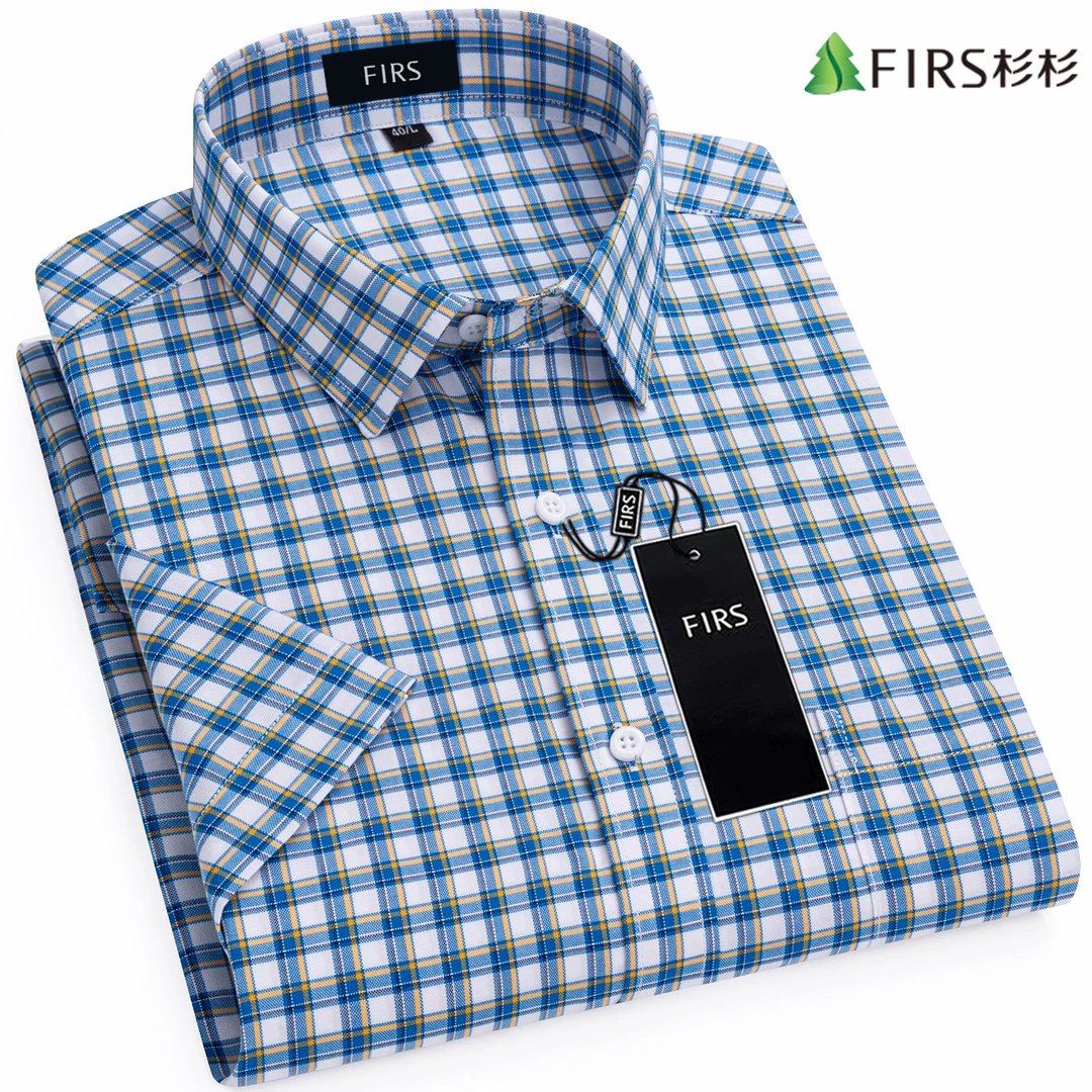 杉杉衬衫 纯棉格子短袖衬衫夏季款男士半袖衬衣 高档商务休闲男装