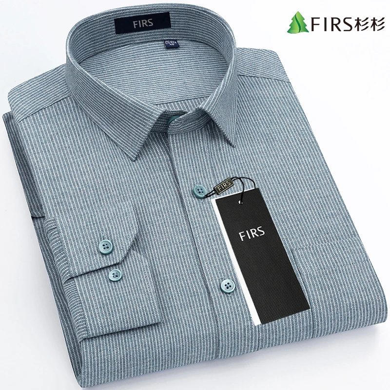 杉杉春季纯棉衬衫男长袖中年男士商务条纹衬衣休闲磨毛全棉爸爸装