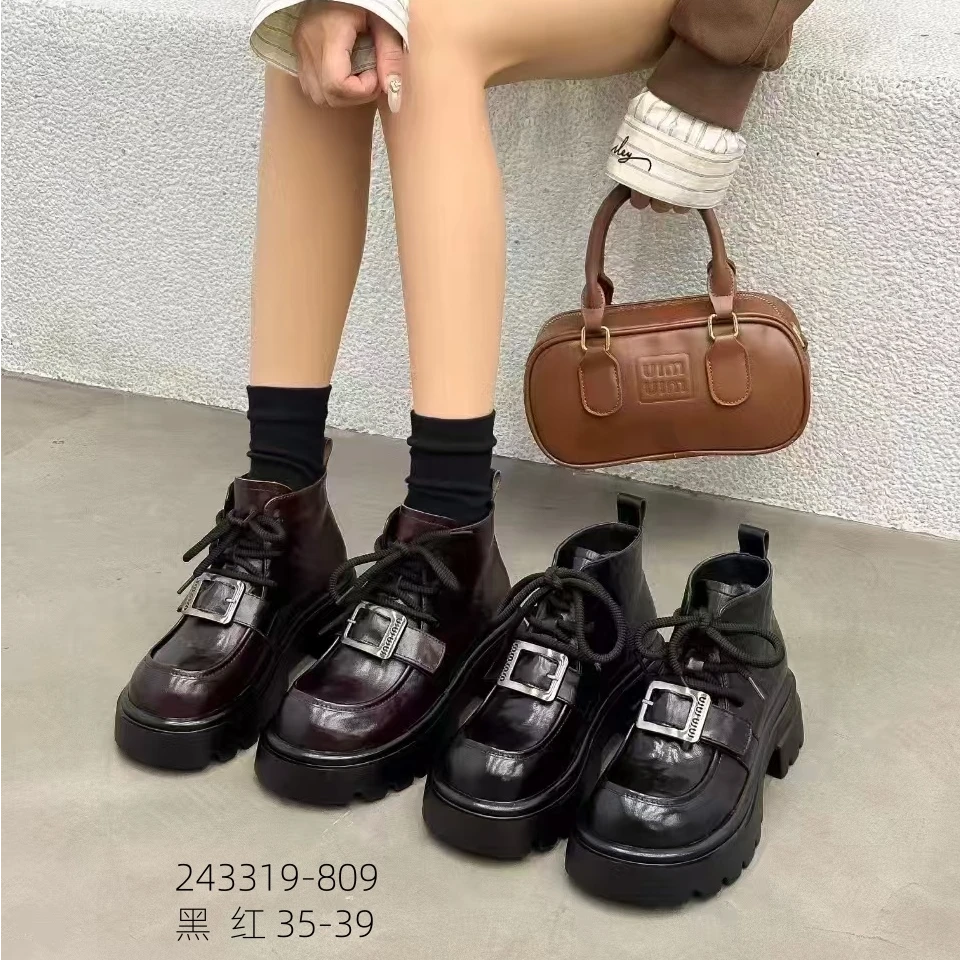 高蒂243319-809英伦风短靴复古女靴厚底增高靴子休闲风短靴舒适靴