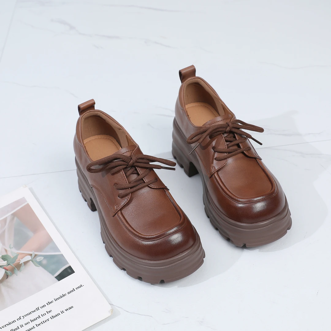 柏丽卡K4905-601乐福鞋圆头增高女鞋深口单鞋系带女鞋仙女鞋