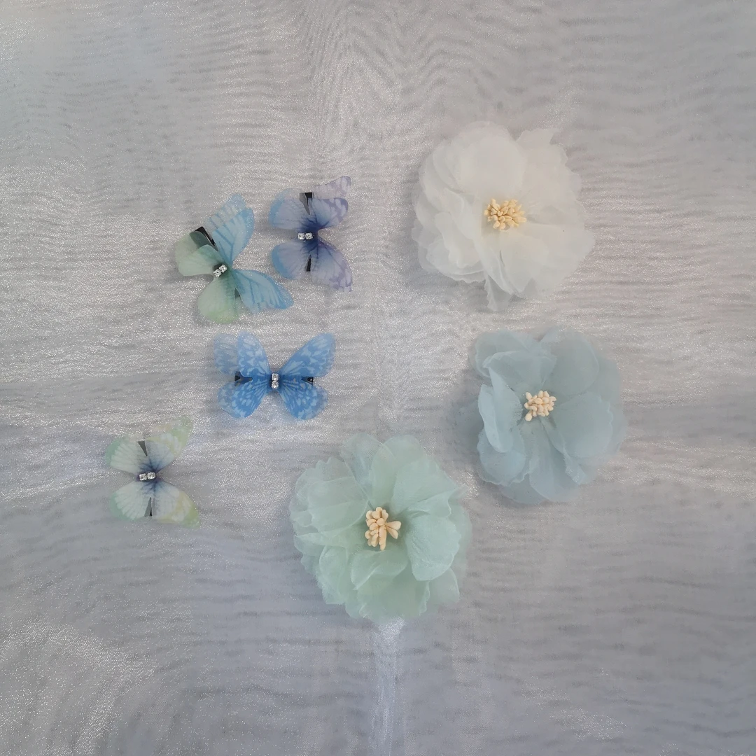 仙气花朵发夹薄纱蝴蝶发夹古风发饰7件套配汉服拍照配饰蝴蝶花朵