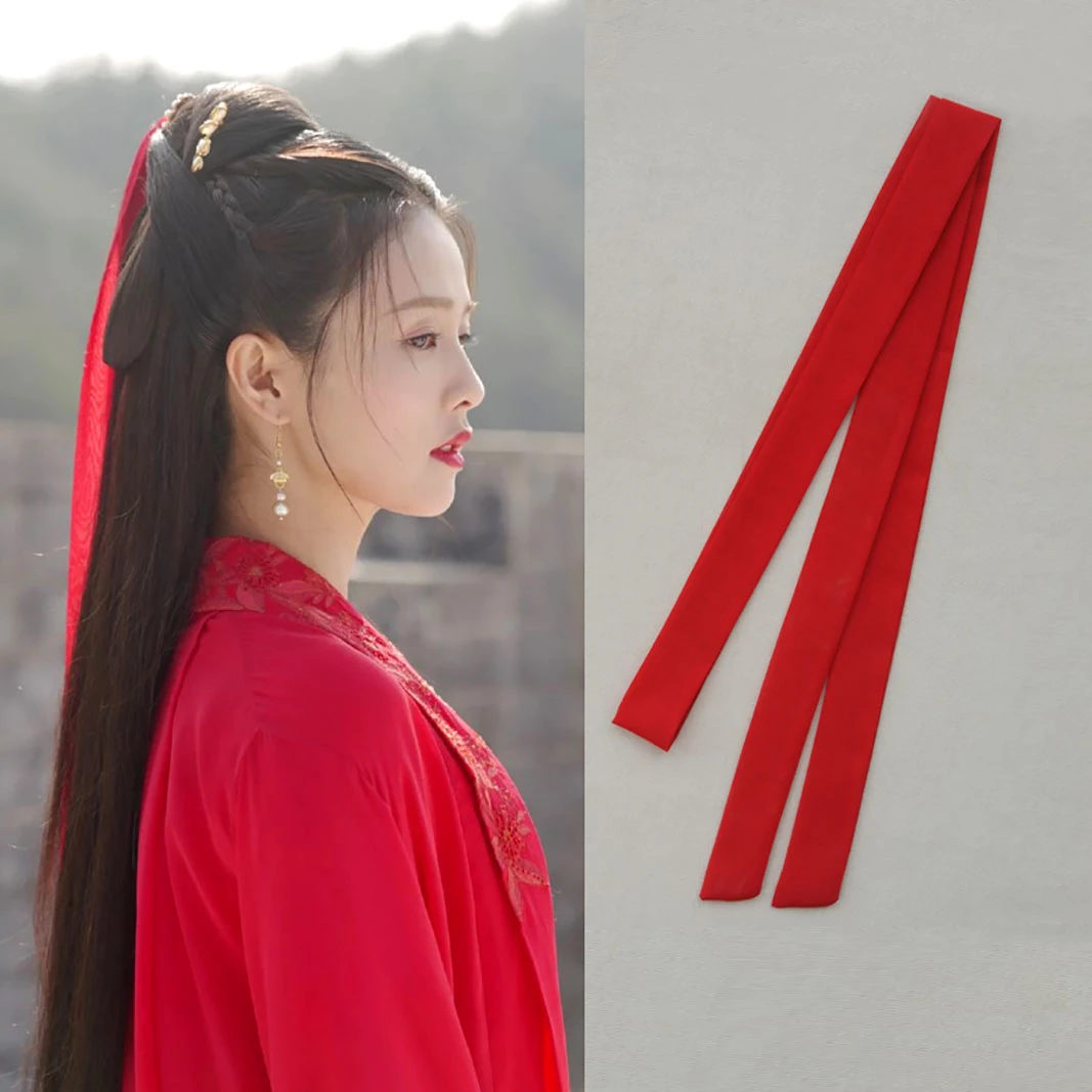 白鹿同款飘带细长发带发绳周生如故红装少女古风发饰