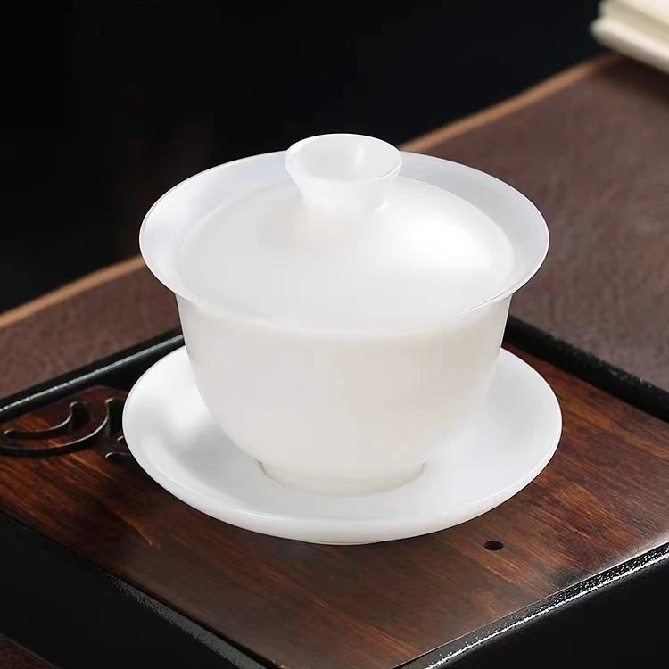 柏兮高档冰种玉瓷三才盖碗德化羊脂白瓷茶具陶瓷泡茶茶碗茶杯单个