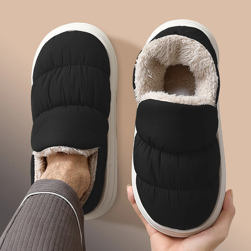 棉拖鞋男士冬季2025新款厚底防滑加绒保暖包跟踩屎感毛绒棉鞋外穿