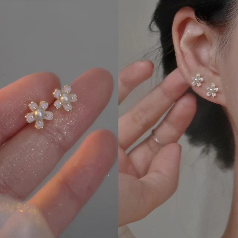银色耳环 S银精致樱花珠珠耳钉女清新甜美高级感耳环超仙百搭