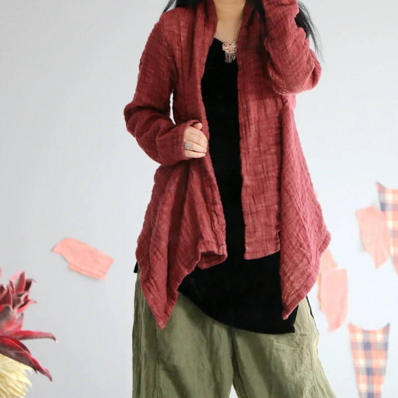 aka1679-P1春秋冬三季款设计师款开衫厚亚麻宽松弛大码外套女