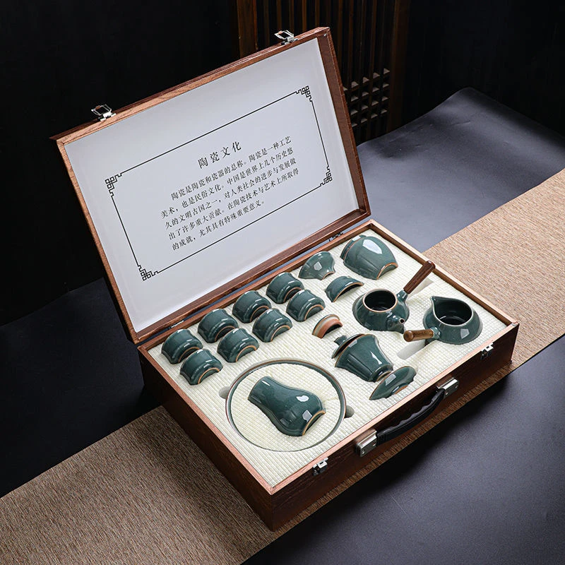 青瓷汝窑茶具套装一整套高档礼盒装公司开业礼品茶壶茶杯全套家用