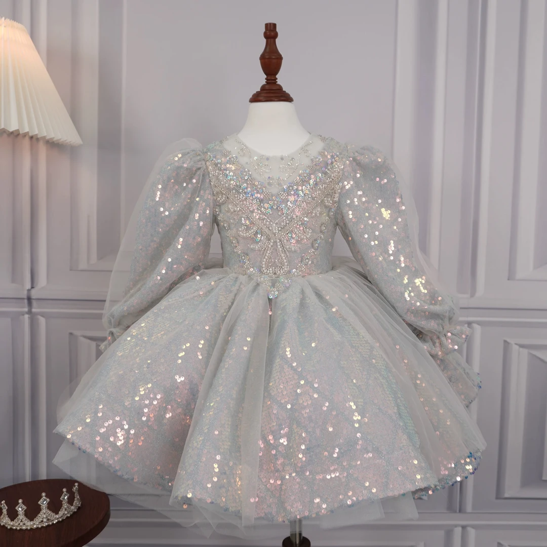 女童生日晚礼服主持人儿童婚纱裙花童公主裙小女孩高端钢琴演出服