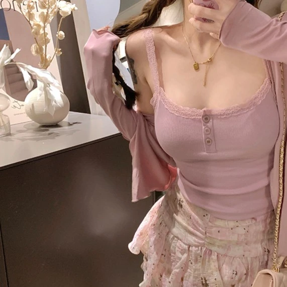 纯欲蕾丝吊带背心女修身显瘦内搭带胸垫性感美背无袖打底上衣外穿