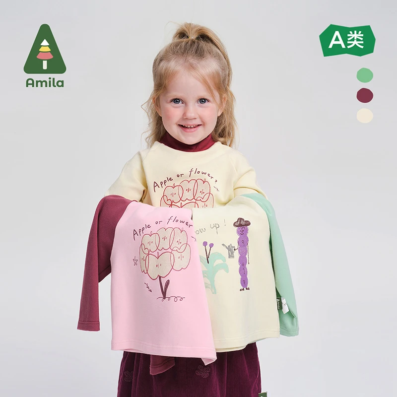 Amila啊咪啦冬季新款卡通趣味撞色休闲儿童T恤XD4TX544