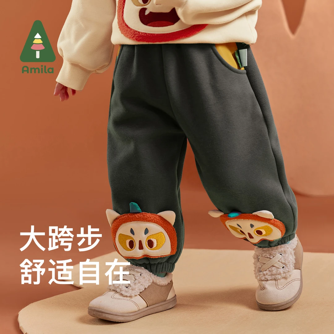 【阿福裤】SPK-5Amila男女童冬装一体加绒保暖中性休闲裤5D3XK348