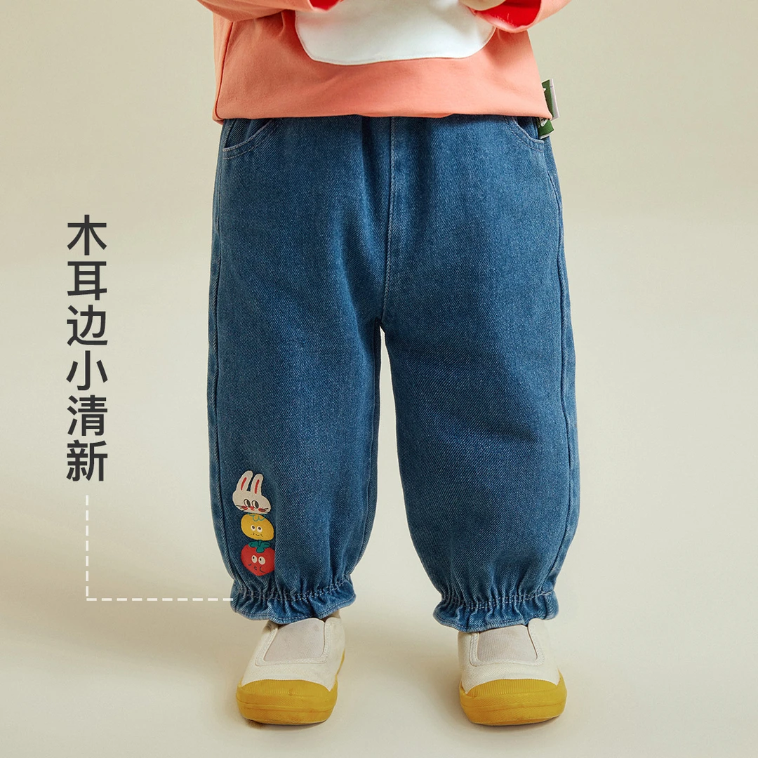 【湛蓝天空】Amila儿童春秋软牛仔1-6岁木耳花边牛仔裤3Q3NZ090