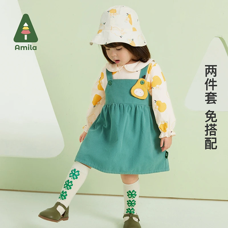 AMILA儿童拼接套装啊咪啦7C3TQ162春秋连衣裙女童