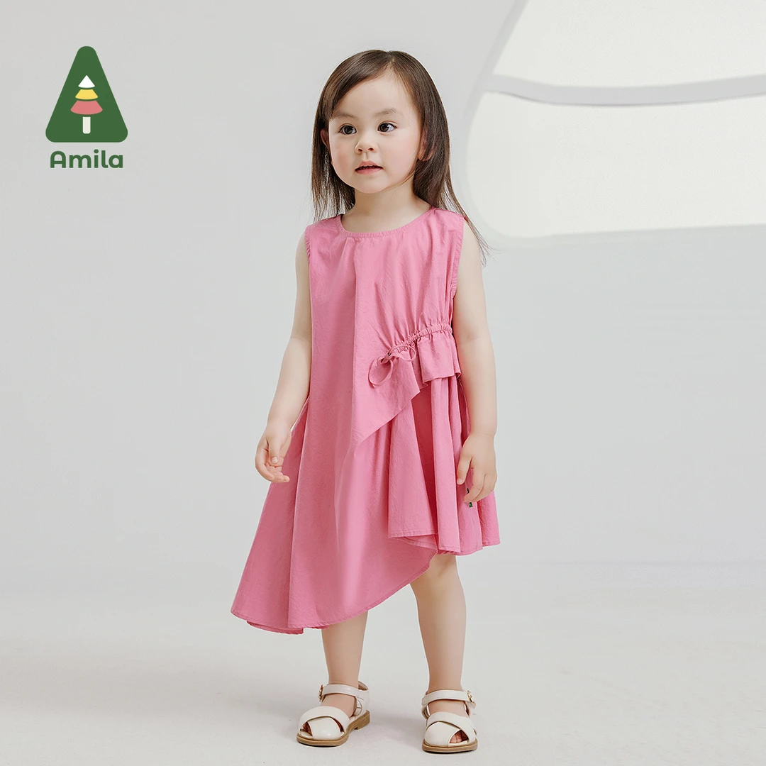 Amila啊咪啦夏季儿童拼接设计感连衣裙5X4LY248