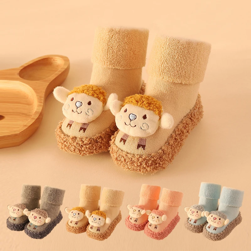 新生婴儿地板袜秋冬中厚保暖宝宝学步袜子鞋软底防滑早教鞋0-3岁