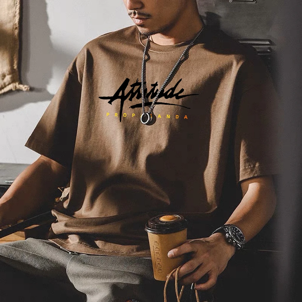 260g重磅纯棉短袖t恤男2023新款潮牌男装字母印花半袖宽松休闲T恤