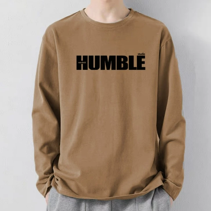 270克重磅纯棉长袖t恤男生潮牌美式休闲字母印花体恤圆领打底衫男