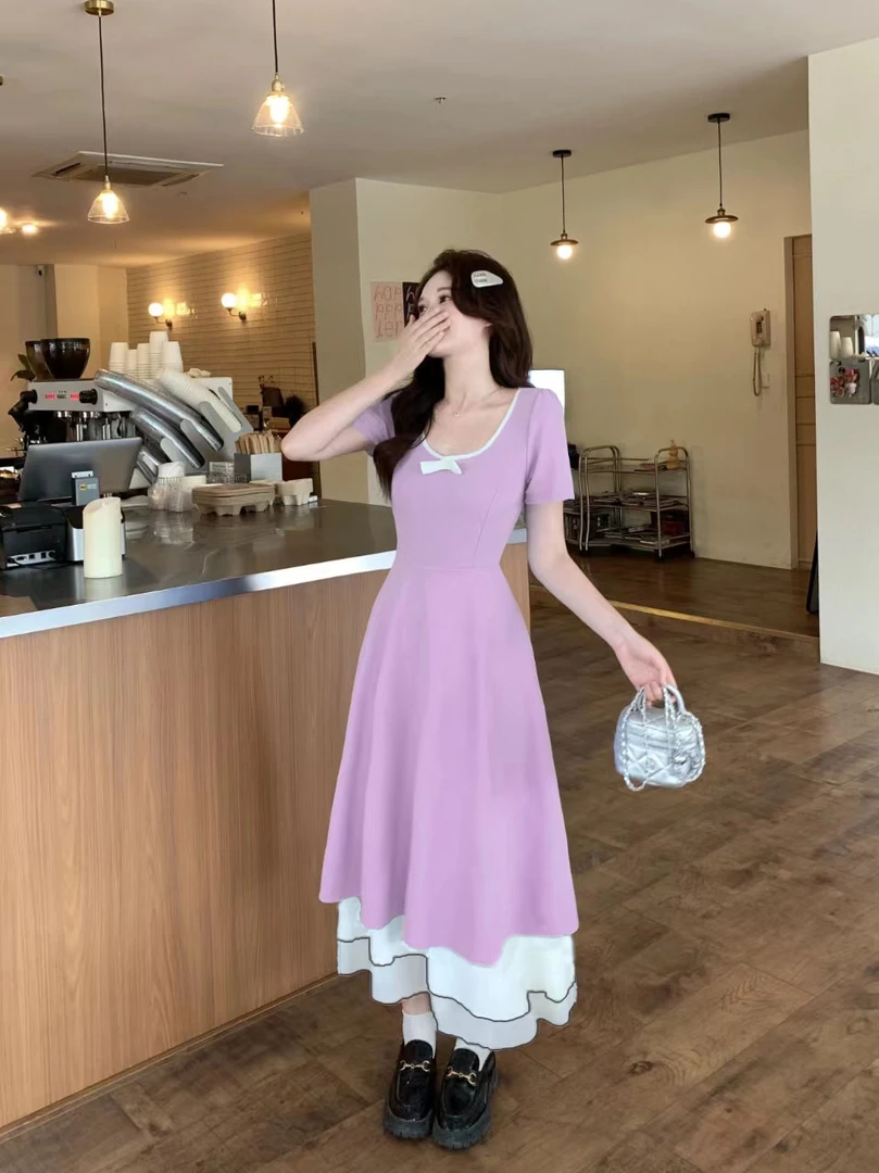 （80-200斤）大码微胖法式短袖连衣裙女夏季胖MM收腰显瘦a字裙1518