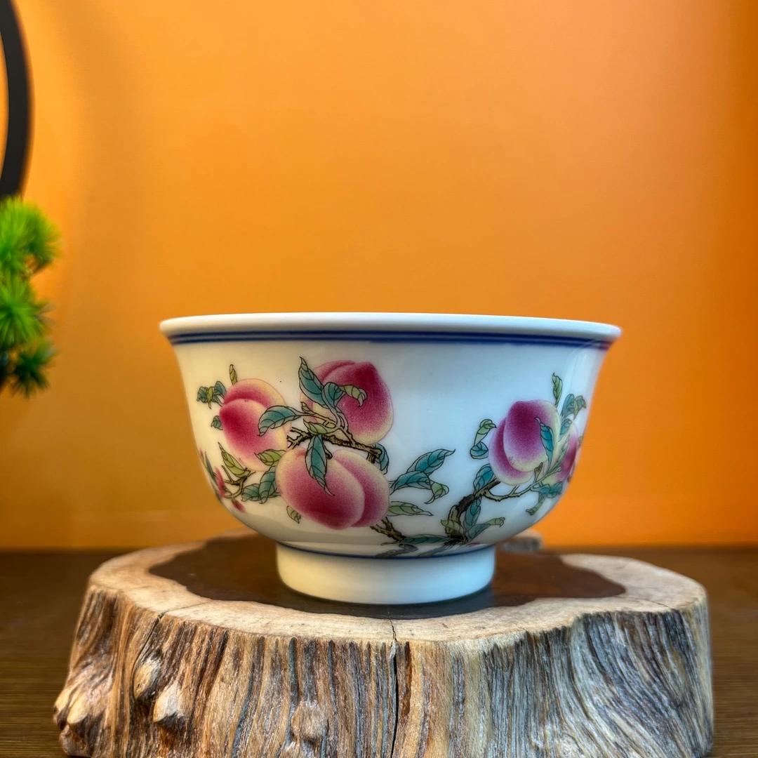 景德镇仿古泥粉彩桃子茶碗120ML