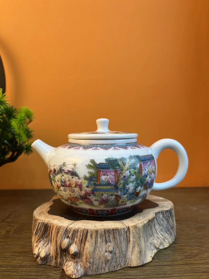 景德镇粉彩百子泡茶壶