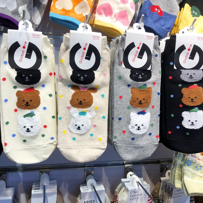 可爱女生植绒卡通袜韩国进口袜子glalalane短筒棉袜日系少女短筒