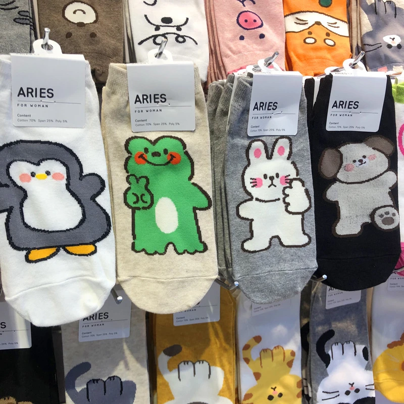袜子女短袜韩国进口ARIES动漫卡通企鹅小兔子棉袜东大门春夏新款