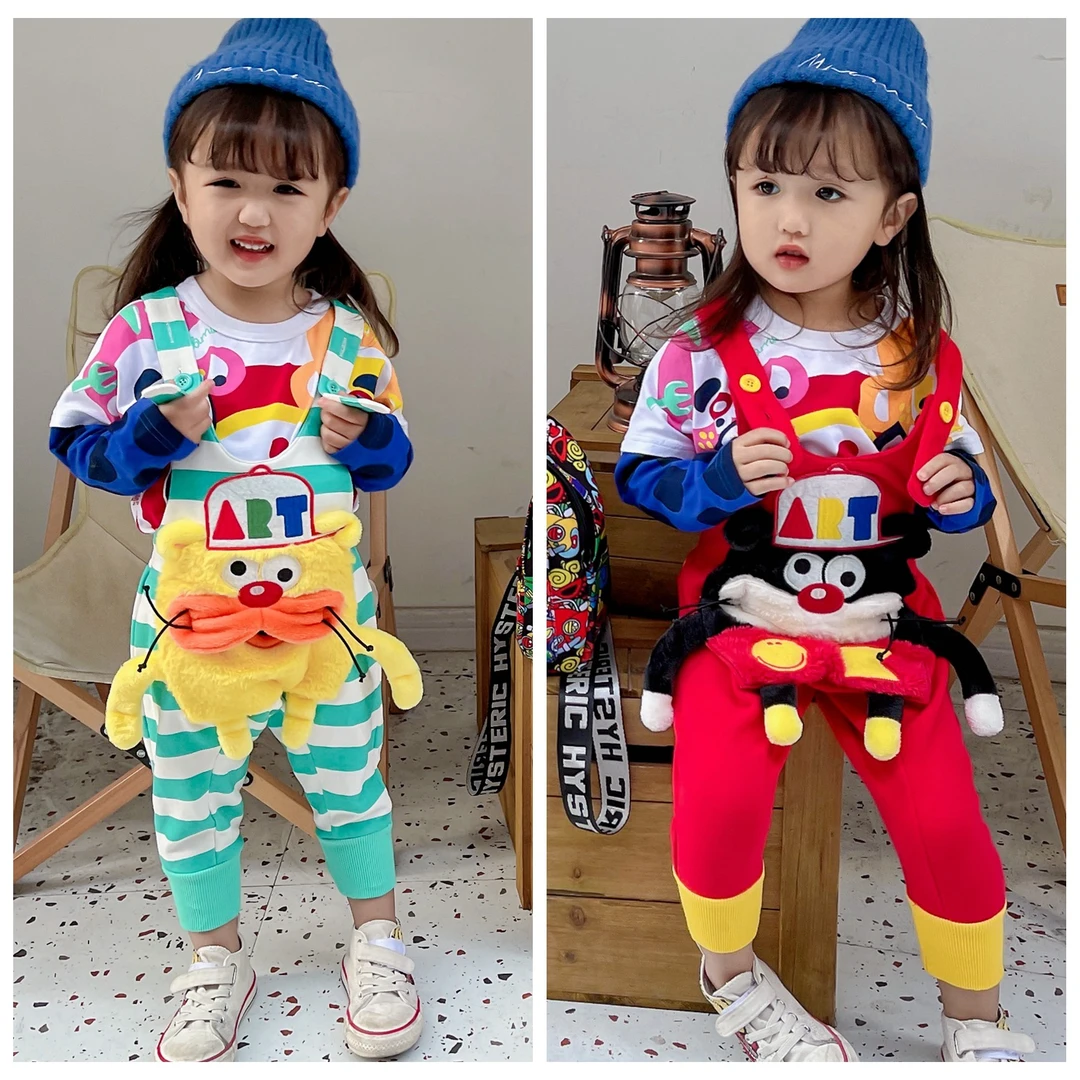 【X家】JAm背带裤棉毛圈连体休闲裤毛绒立体长裤男女童秋装