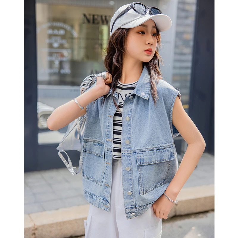 女大童牛仔马甲春夏2024新款夏季洋气女童马夹儿童无袖上衣24B123