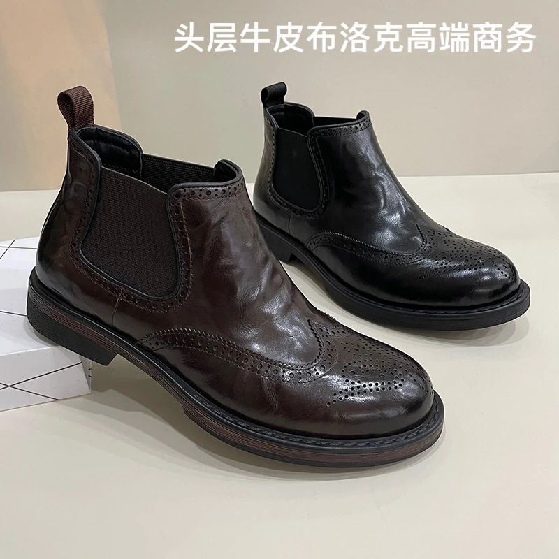 广州高端二棉男鞋布洛克雕花正装商务头层水牛皮柔软舒适男士棉鞋