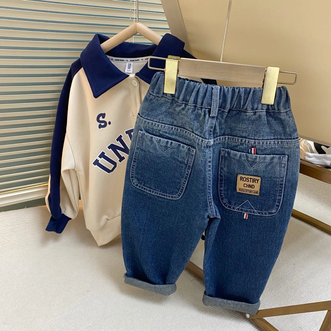 2023新款儿童裤子男韩版经典百搭渐变水洗软牛仔裤帅气百搭长裤