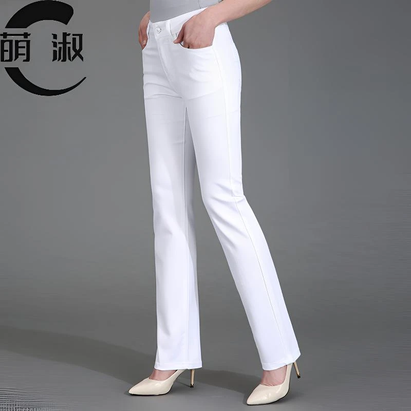 妈妈白色牛仔裤2025秋冬季加绒高腰直筒裤子宽松女士长裤休闲女裤