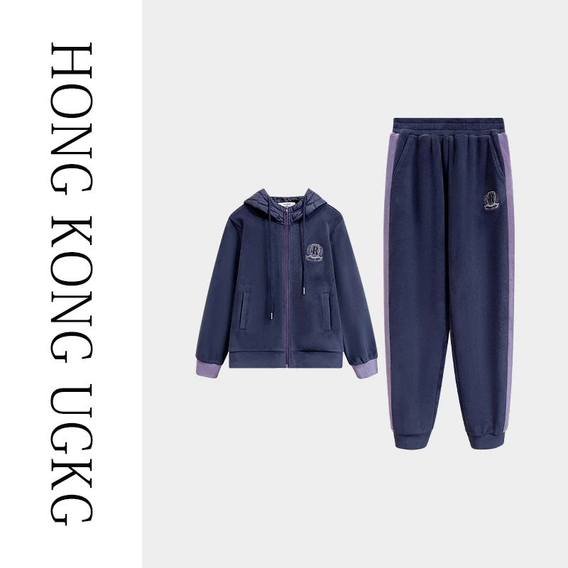 香港UGKG德绒拼接棉服刺绣外套加绒小脚裤两件套套装女73243ZH167