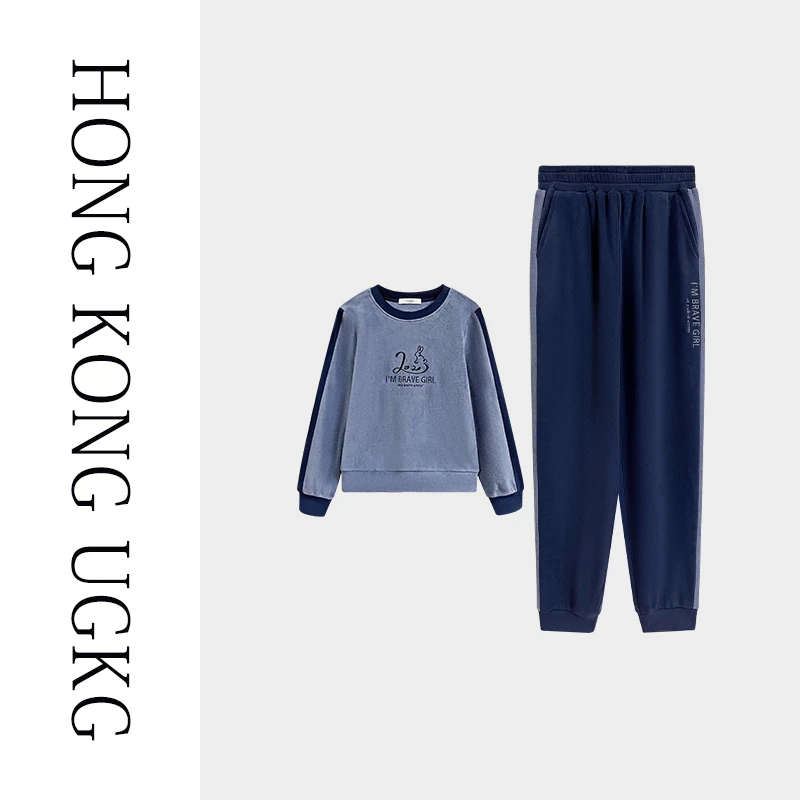 香港UG&KG-双面德绒刺绣设计师款休闲保暖两件套秋冬女73243ZH092