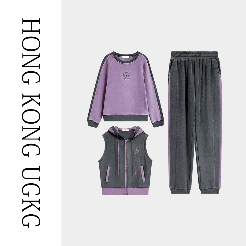 香港UG&KG德绒马甲休闲运动三件套套装女冬季新款-73243ZH019-1