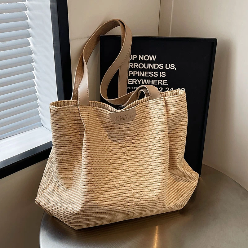 纯色大容量帆布托特包包女2024新款日系休闲ins大学生上课单肩包