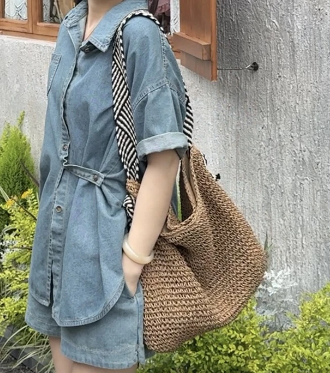 原创新款编织大容量托特包百搭时尚休闲夏季必备夏天沙滩包单肩包