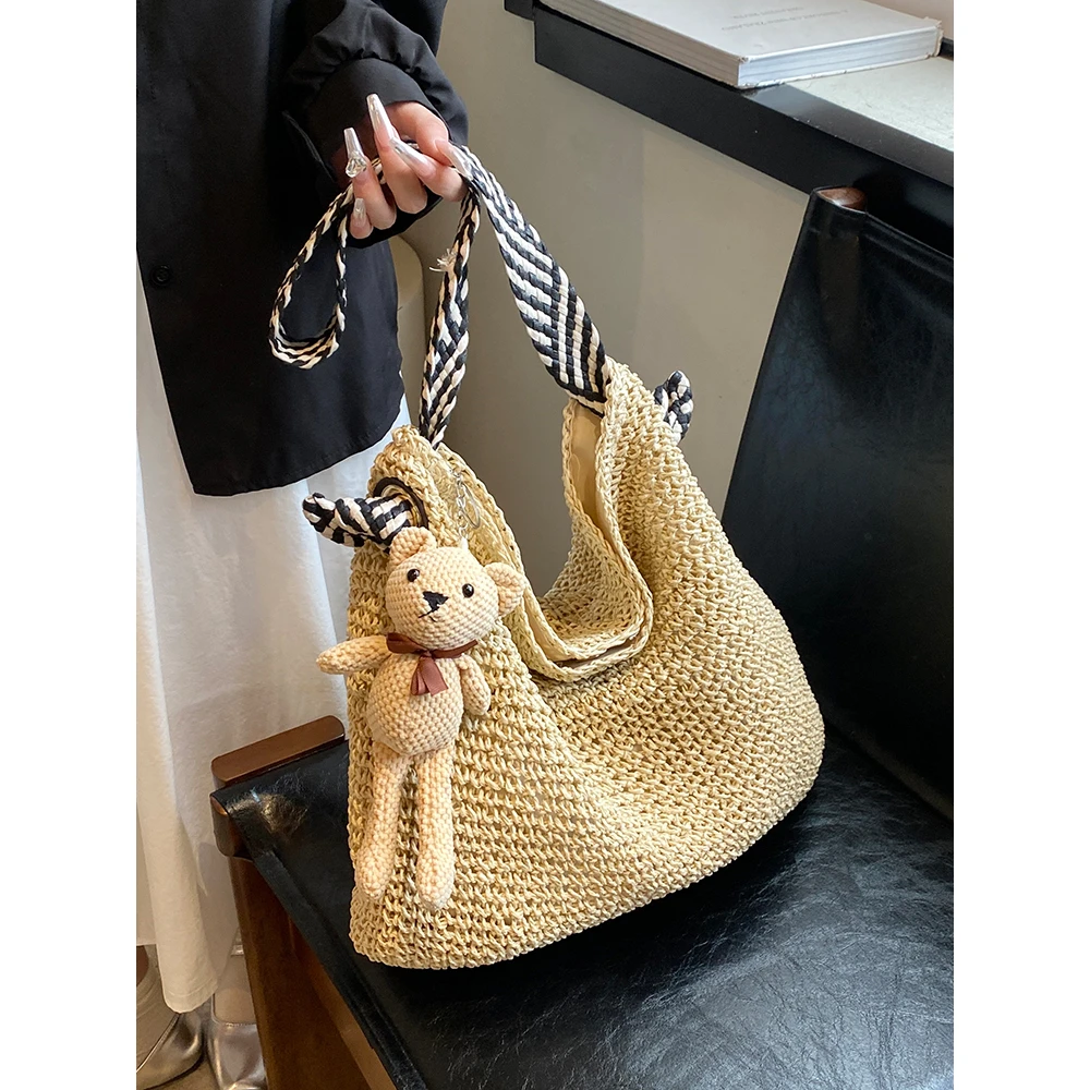 大容量草编包包女夏2024新款海边度假编织包慵懒风单肩通勤托特包
