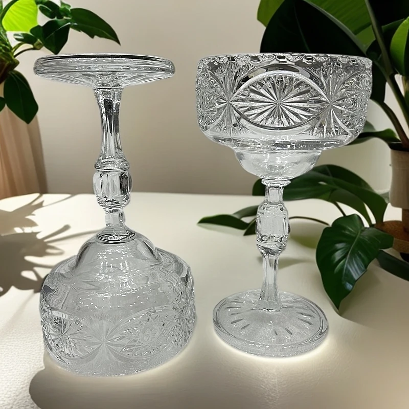 欧式玻璃糖果高脚透明摆件2件套
