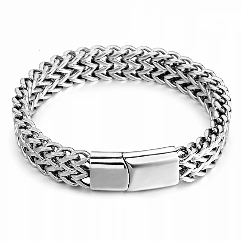 钛钢手链 手链嘻哈男士双层潮流手环四方形正反链磁铁扣时尚百搭